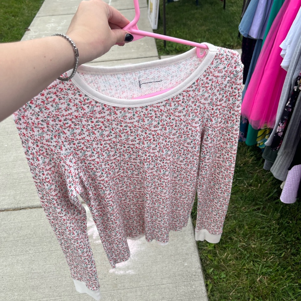 Aerie Floral Long Sleeve Top - Pink and White